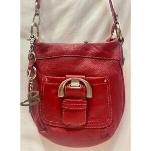 B. MAKOWSKY Purse Crossbody Red Pebbled Leather Shoulder Handbag with Keychain